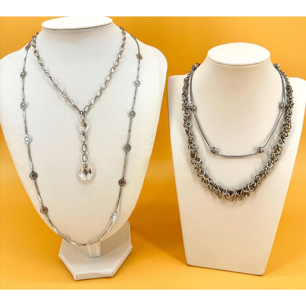 Vintage Avon Necklace Lot Silver Tone Flowerlace Delicate Knot Lavalier